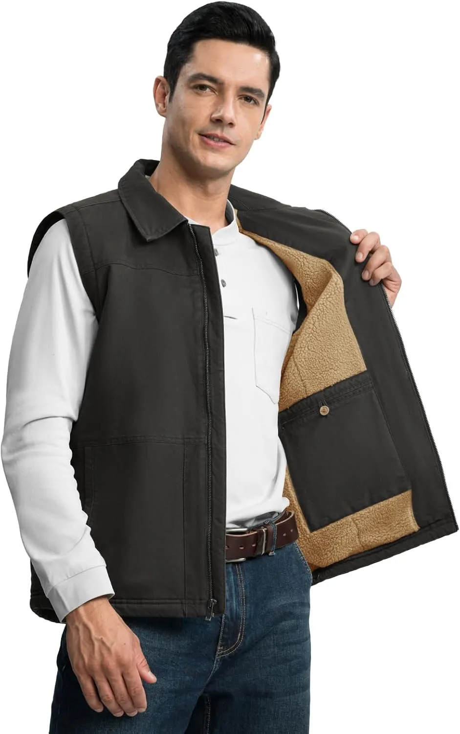 TBMPOY Men's Winter Vest Casual Sherpa Fleece lined Full Zip Lightweight Vest Outerwear Warm Cotton Travel Jackets