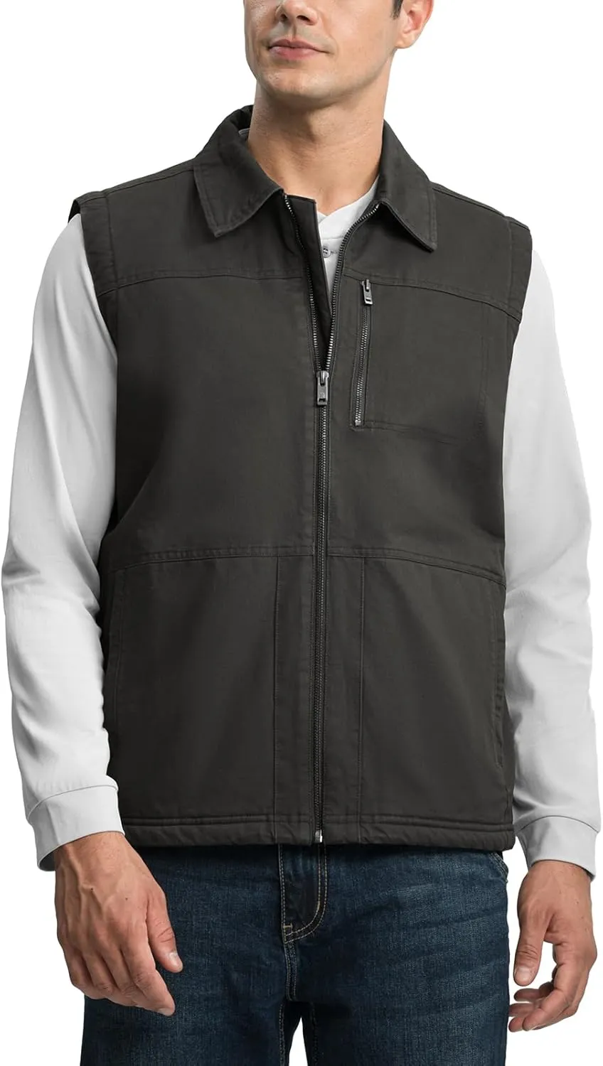 TBMPOY Men's Winter Vest Casual Sherpa Fleece lined Full Zip Lightweight Vest Outerwear Warm Cotton Travel Jackets