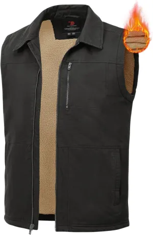 TBMPOY Men's Winter Vest Casual Sherpa Fleece lined Full Zip Lightweight Vest Outerwear Warm Cotton Travel Jackets