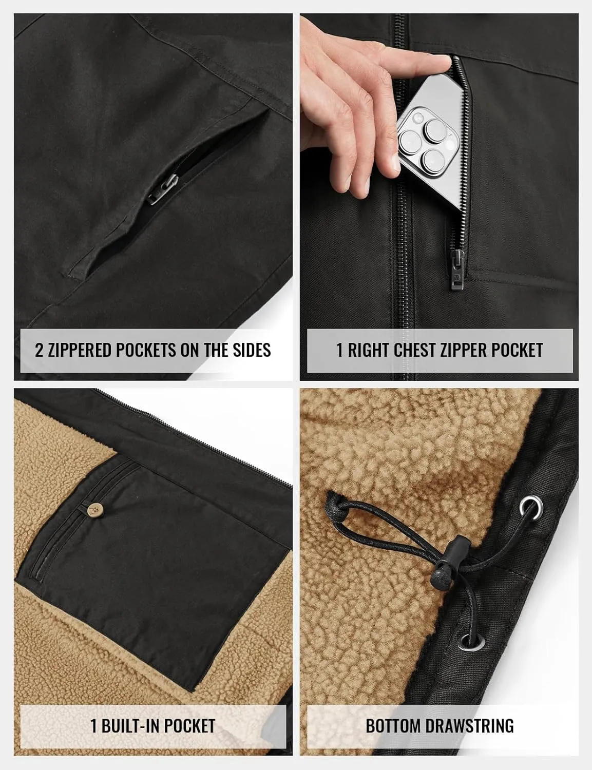 TBMPOY Men's Winter Vest Casual Sherpa Fleece lined Full Zip Lightweight Vest Outerwear Warm Cotton Travel Jackets