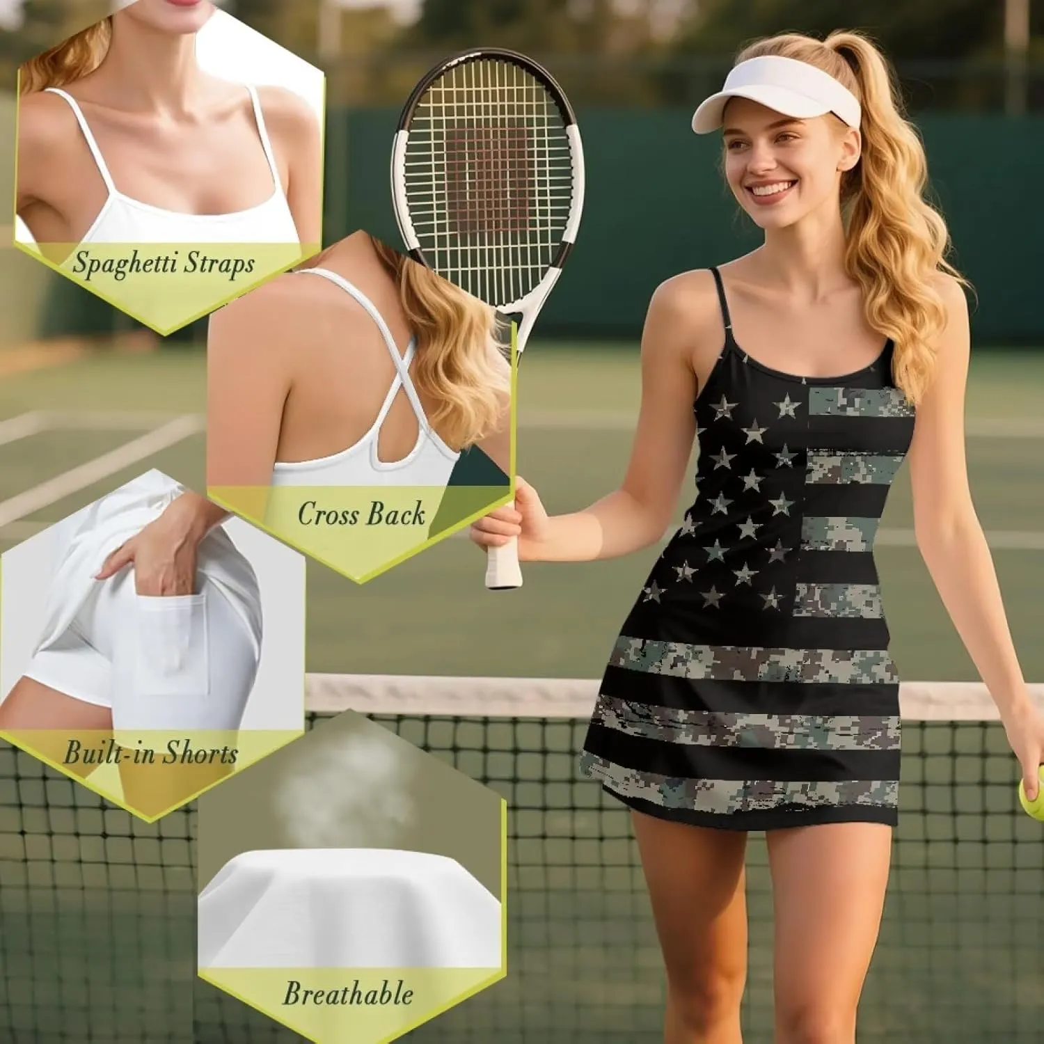 Tennis Dresses for Women with Shorts Sleeveless Backless Comfortable Athletic Golf Dress for Exercise Sports XS-2XL