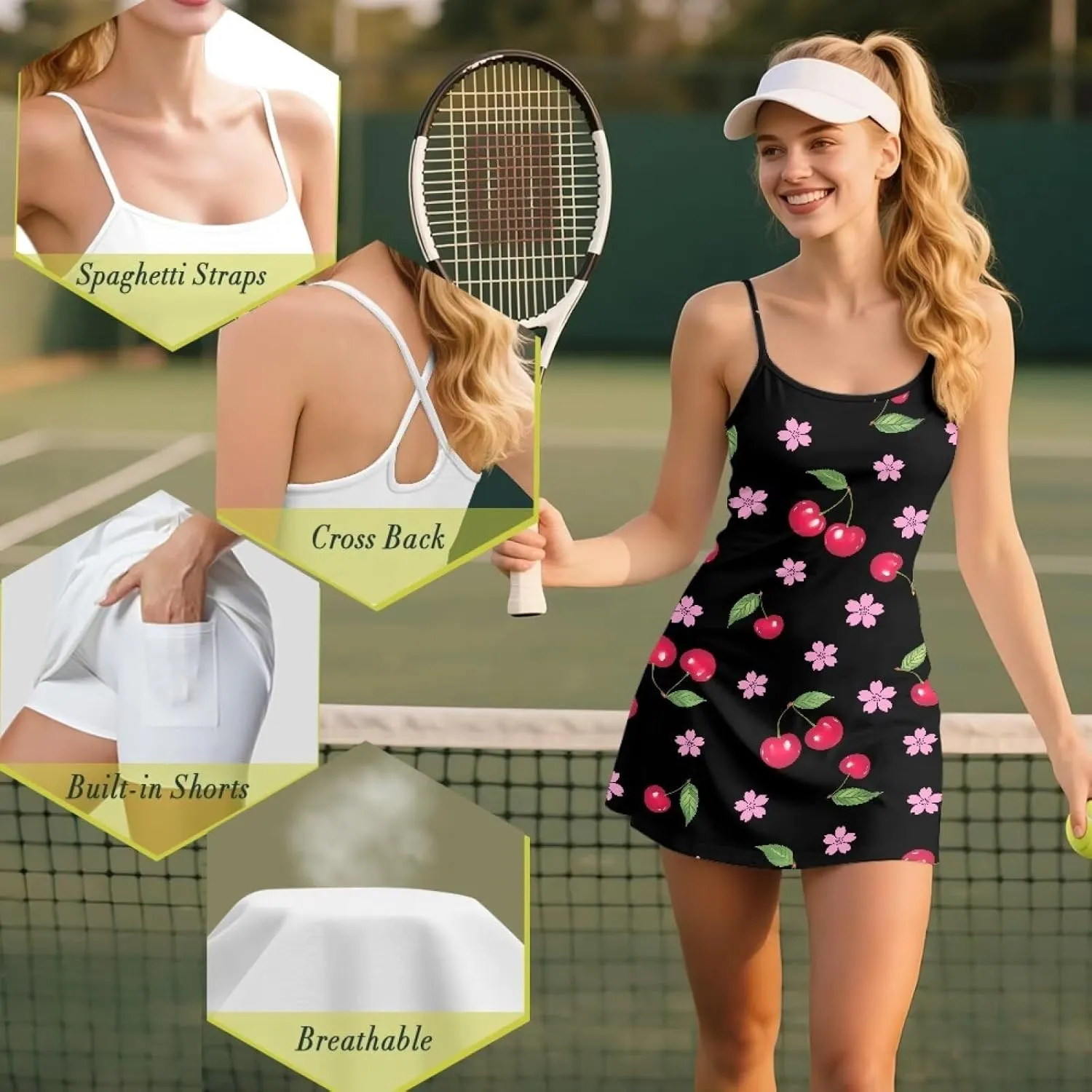 Tennis Dresses for Women with Shorts Sleeveless Backless Comfortable Athletic Golf Dress for Exercise Sports XS-2XL