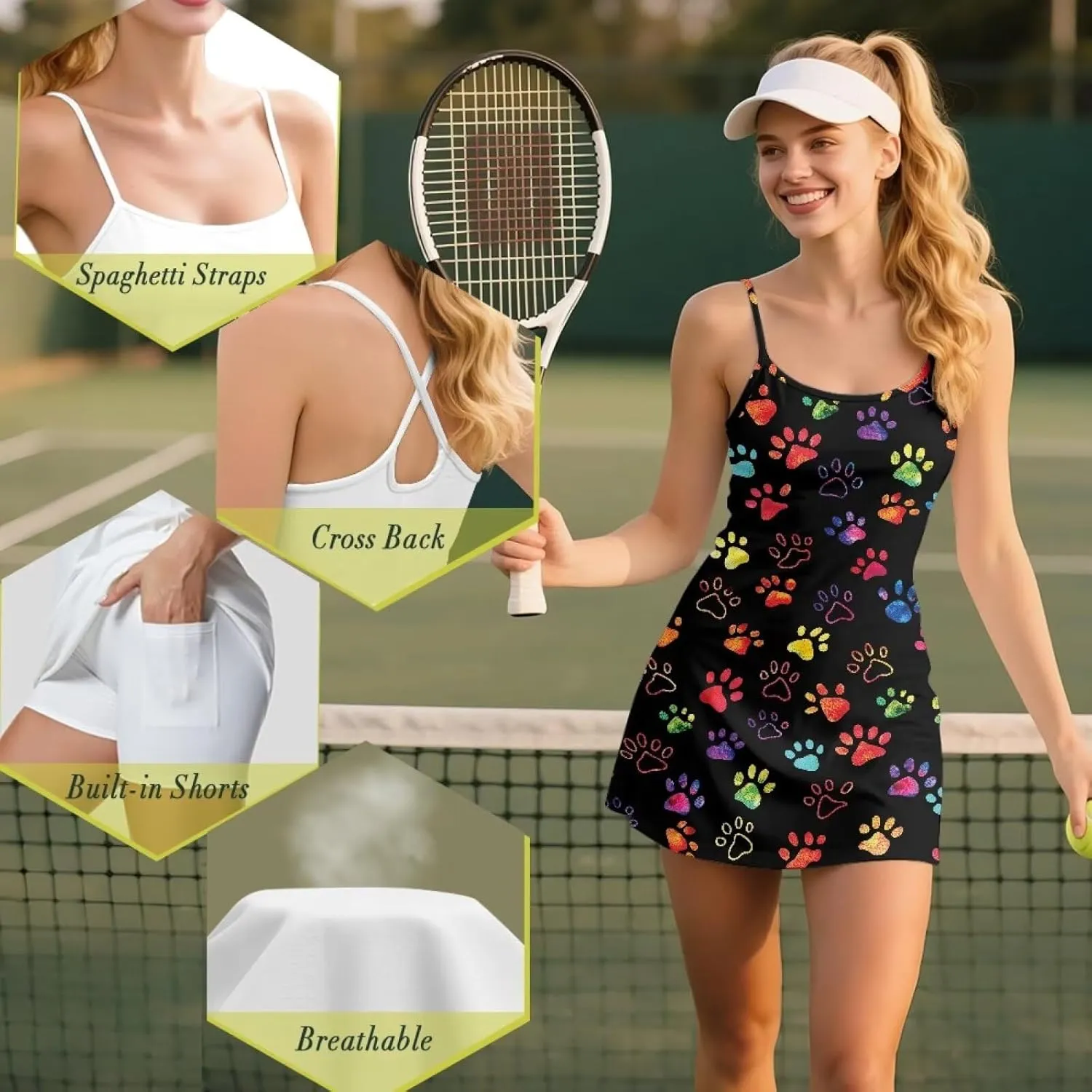Tennis Dresses for Women with Shorts Sleeveless Backless Comfortable Athletic Golf Dress for Exercise Sports XS-2XL
