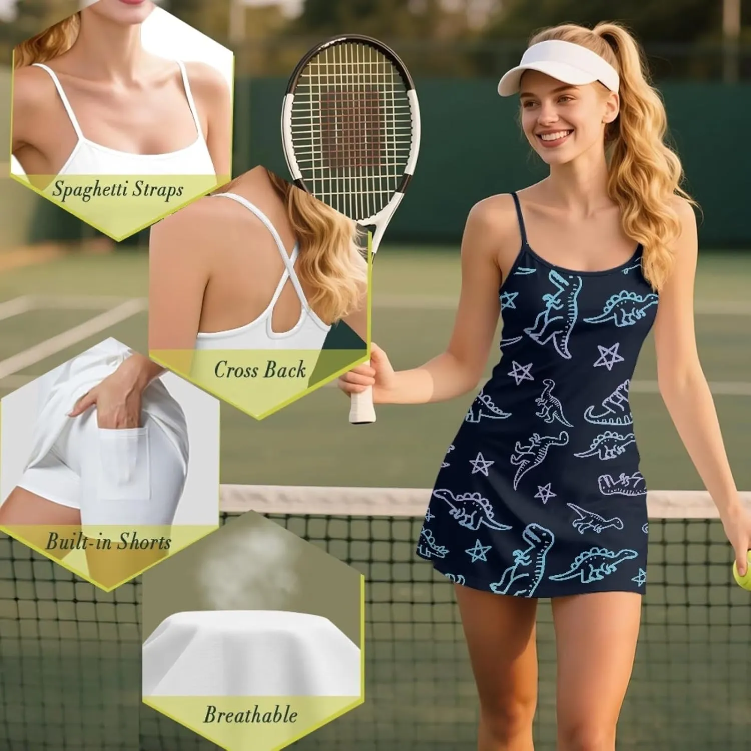 Tennis Dresses for Women with Shorts Sleeveless Backless Comfortable Athletic Golf Dress for Exercise Sports XS-2XL