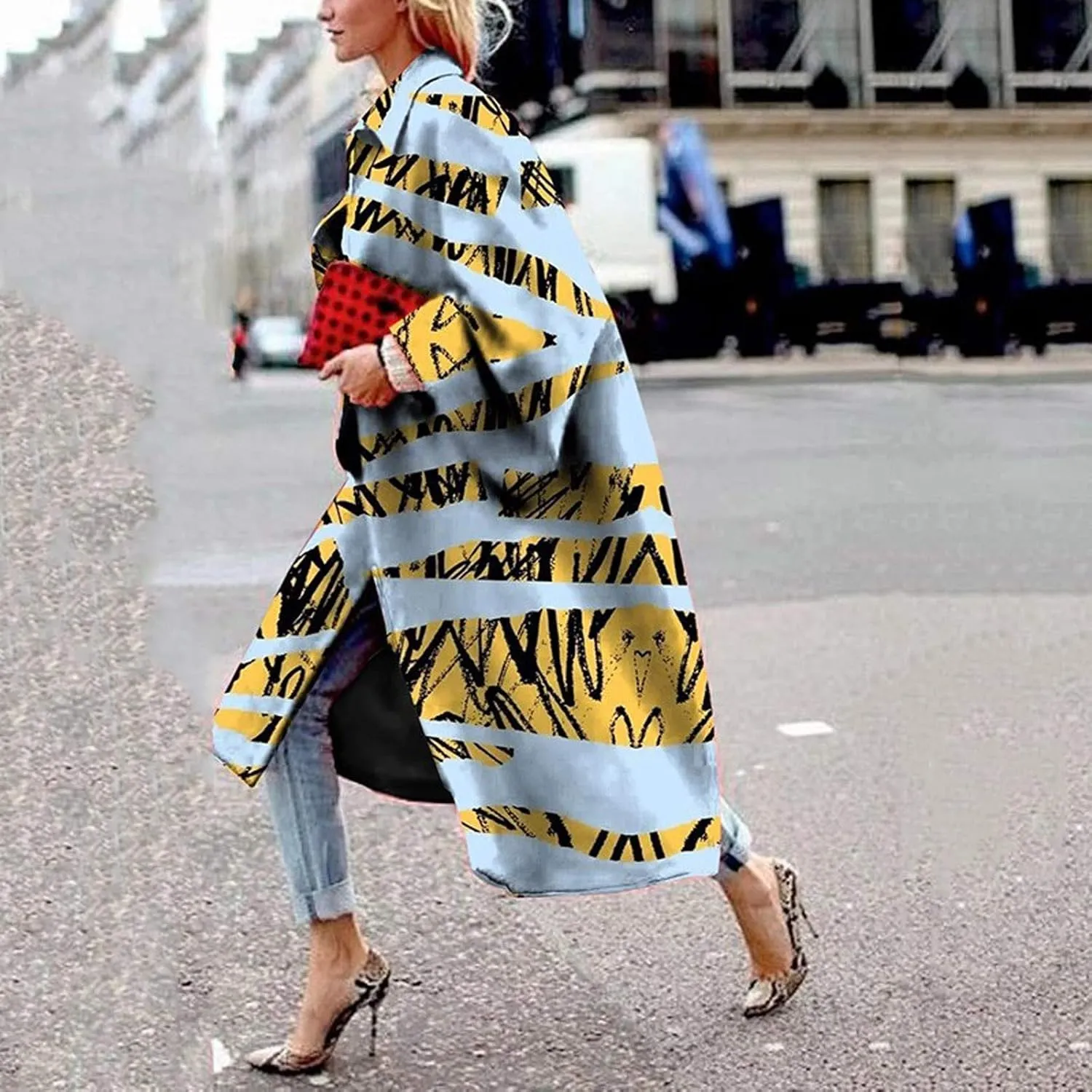 Trench Coat for Women's Oversized Fashion Printed Jackets Boho Long Cardigans Casual Open Front Coats Outerwear