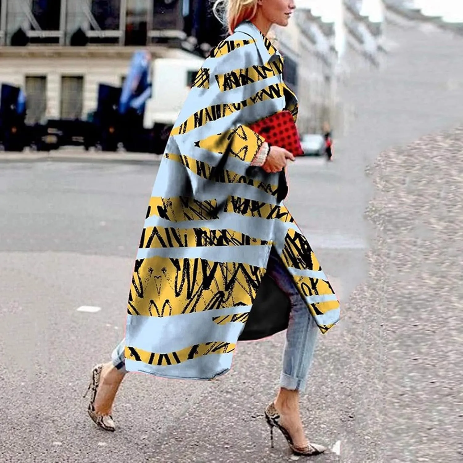 Trench Coat for Women's Oversized Fashion Printed Jackets Boho Long Cardigans Casual Open Front Coats Outerwear