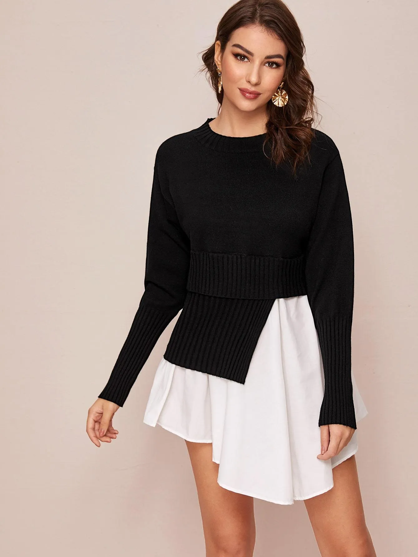 Two Tone Spliced Jumper Dress