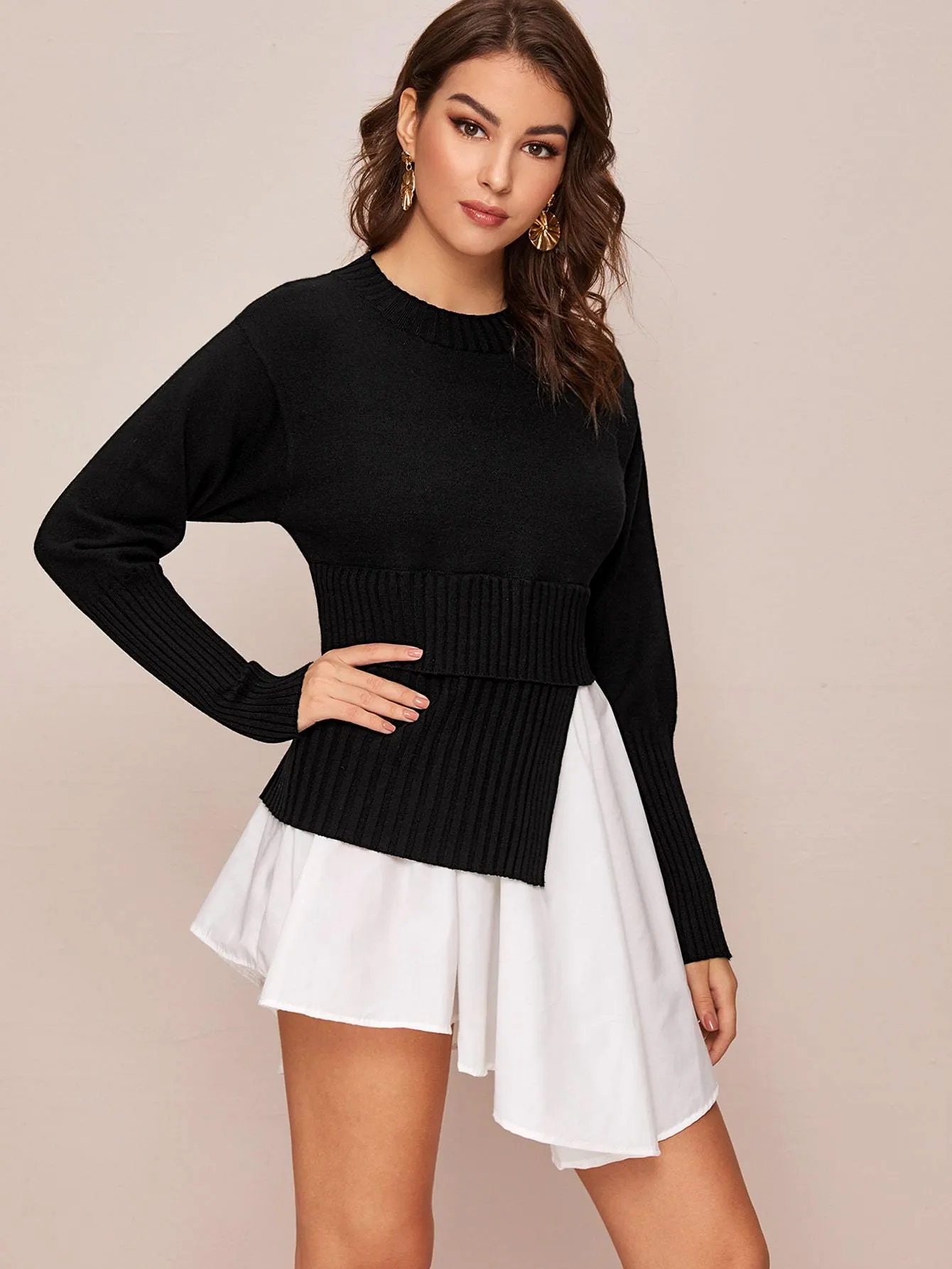 Two Tone Spliced Jumper Dress