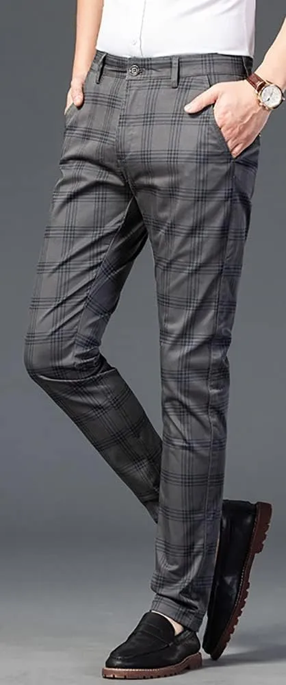 utcoco Men Casual Plaid Slim Fit Straight Stretch Dress Pants