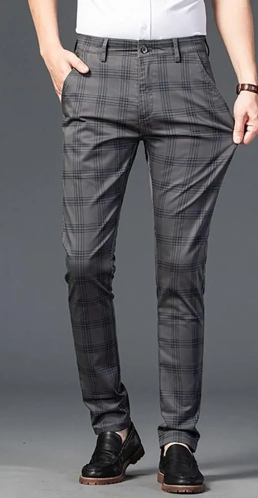 utcoco Men Casual Plaid Slim Fit Straight Stretch Dress Pants