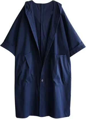 utcoco Women's 2024 Fall Oversized Long Trench Coat Single Breasted Windproof Hooded Overcoat with Pockets