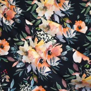 Watercolor Bouquets Digital Print Jersey French Terry Black