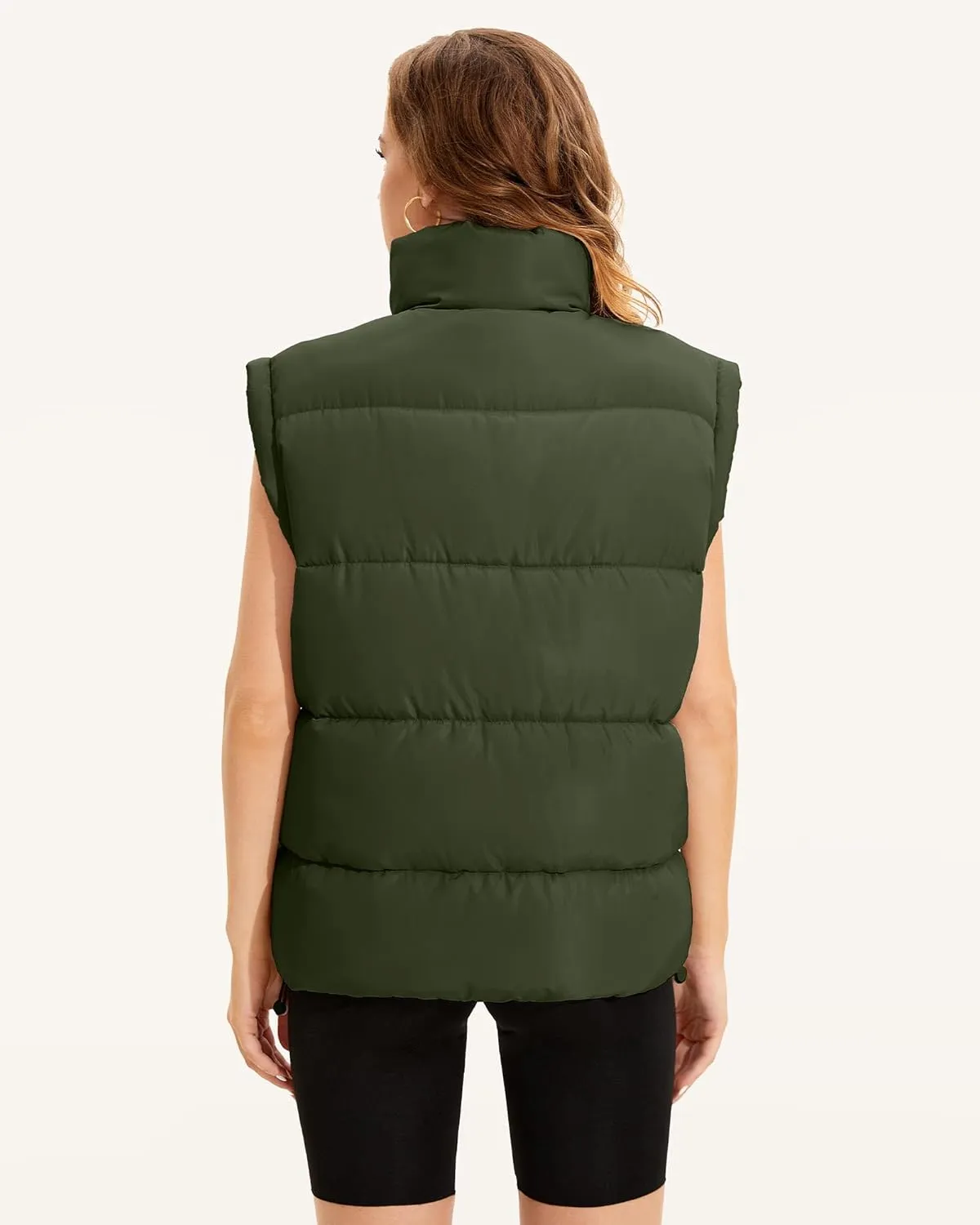 WHN Womens Oversized Puffer Vest Lightweight Winter Warm Stand Collar Padded Puffy Jackets Coats with Plush Pockets