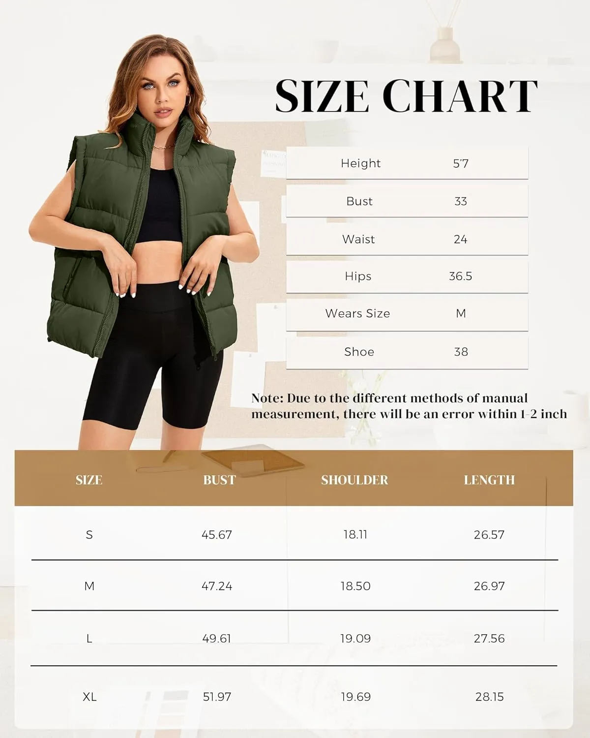 WHN Womens Oversized Puffer Vest Lightweight Winter Warm Stand Collar Padded Puffy Jackets Coats with Plush Pockets