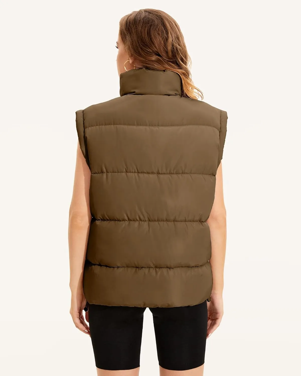 WHN Womens Oversized Puffer Vest Lightweight Winter Warm Stand Collar Padded Puffy Jackets Coats with Plush Pockets
