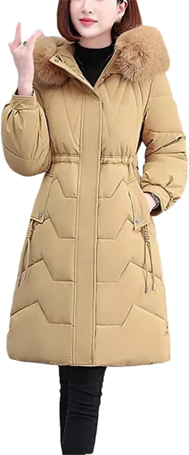 Winter Down Cotton Coat Women Long Warm Padded Puffer Jacket Fur Collar Hooded Cotton-Padded Parkas Overcoat
