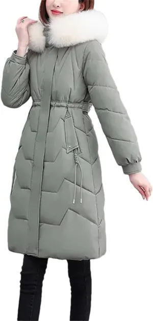 Winter Down Cotton Coat Women Long Warm Padded Puffer Jacket Fur Collar Hooded Cotton-Padded Parkas Overcoat