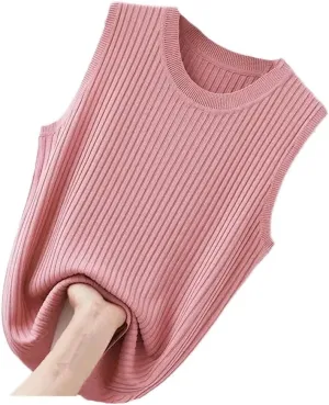 Women Comfortable Solid Color Camisole Laides Bottoming White Short Knitted Sleeveless Top