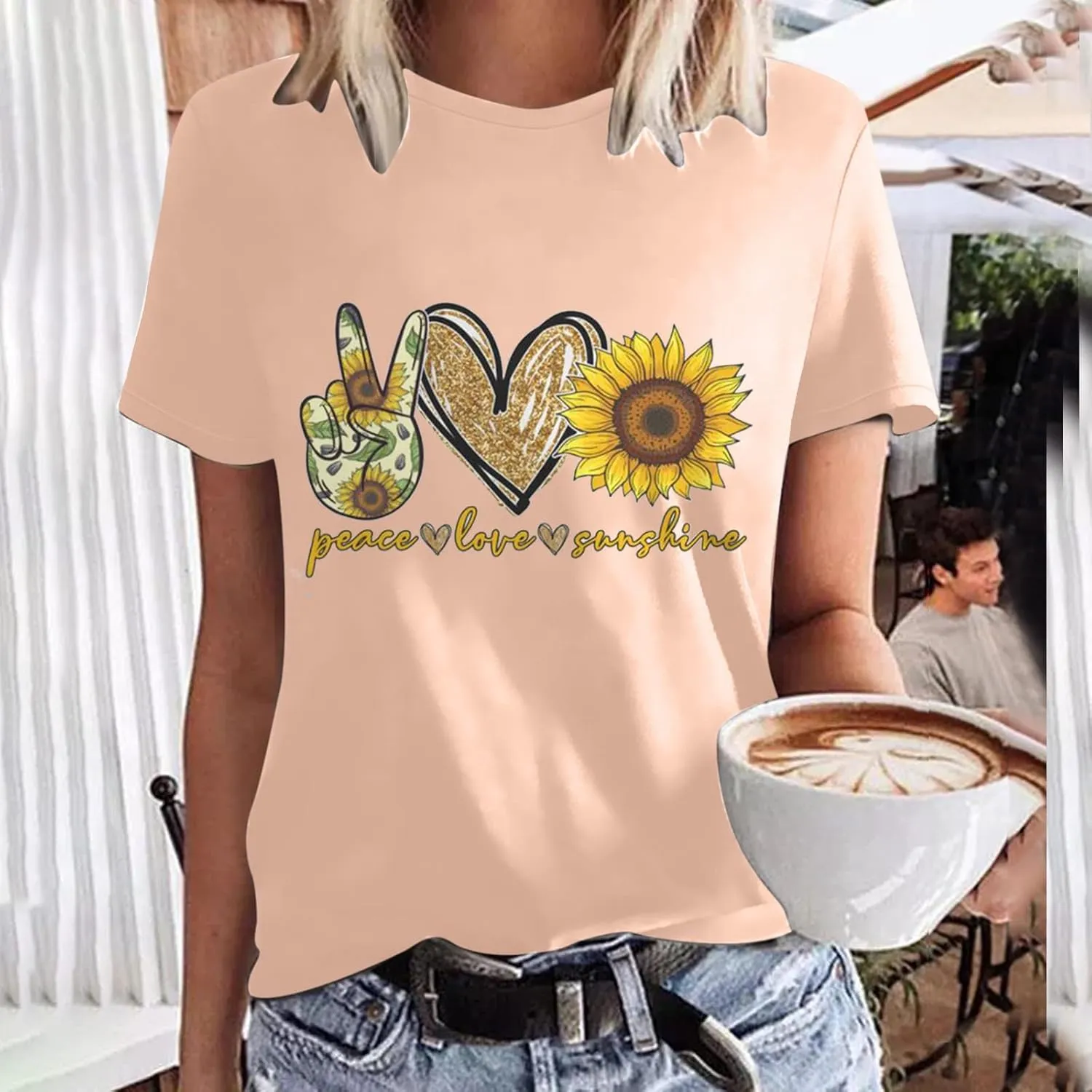 Women Short Sleeve Tops Summer Tees Plus Size Tops 2025 Tees Tshirts Shirts Cute Sunflower Graphic T-Shirt
