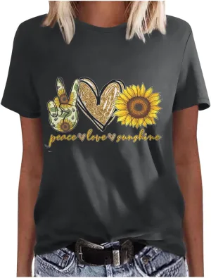 Women Short Sleeve Tops Summer Tees Plus Size Tops 2025 Tees Tshirts Shirts Cute Sunflower Graphic T-Shirt