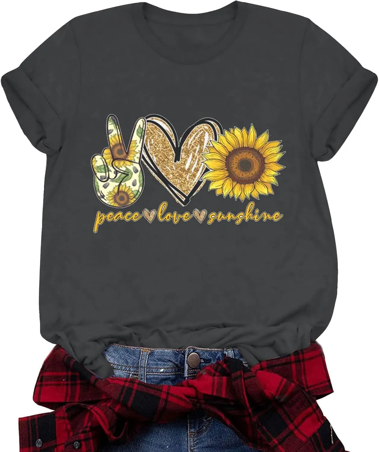 Women Short Sleeve Tops Summer Tees Plus Size Tops 2025 Tees Tshirts Shirts Cute Sunflower Graphic T-Shirt