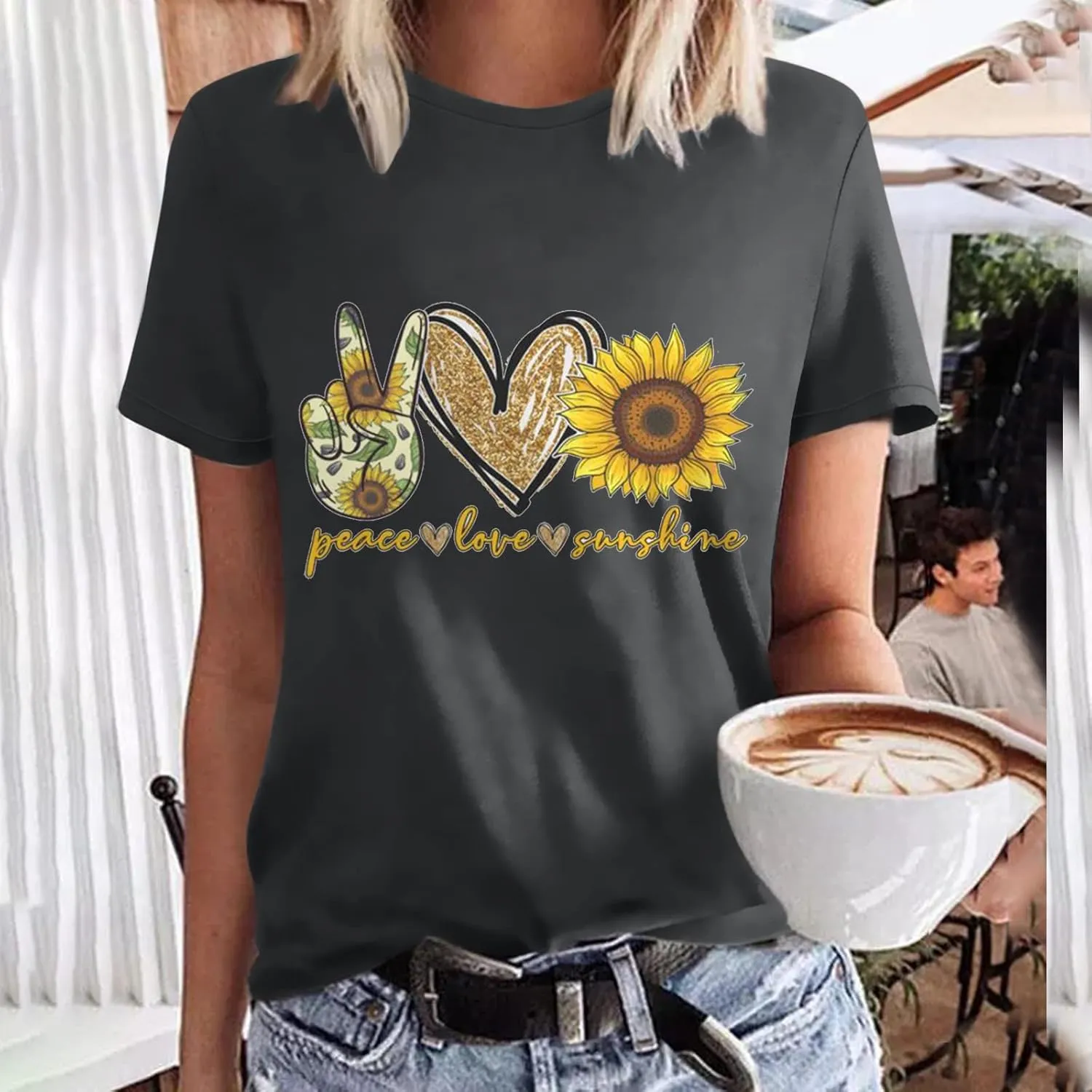 Women Short Sleeve Tops Summer Tees Plus Size Tops 2025 Tees Tshirts Shirts Cute Sunflower Graphic T-Shirt