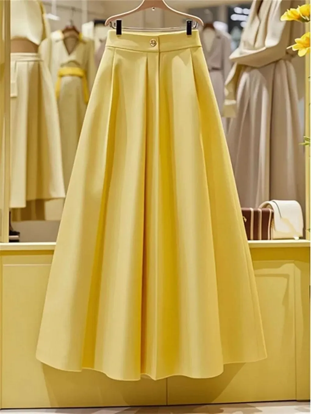 Women Solid Color High Waist Pleated Skirt Casual Loose A-Line Skirts. Women's Comfortable Skirt