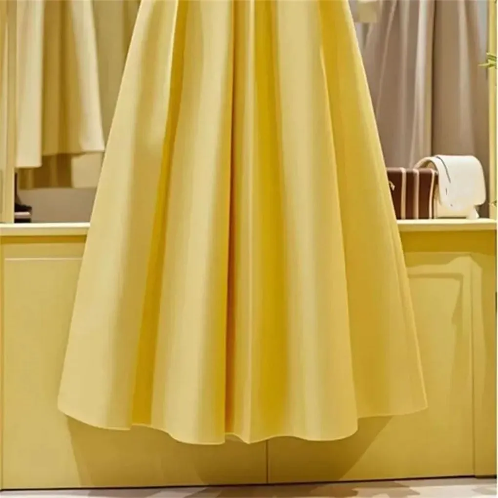 Women Solid Color High Waist Pleated Skirt Casual Loose A-Line Skirts. Women's Comfortable Skirt