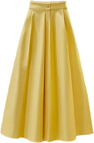 Women Solid Color High Waist Pleated Skirt Casual Loose A-Line Skirts. Women's Comfortable Skirt