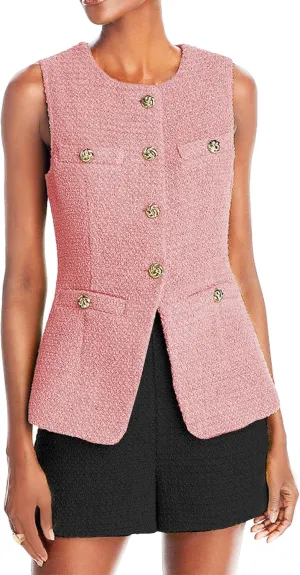 Women's 2025 Summer Tweed Vest Tops Y2K Long Sleeveless Lightweight Fashion Fully-Lined Elegant Casual with Pockets