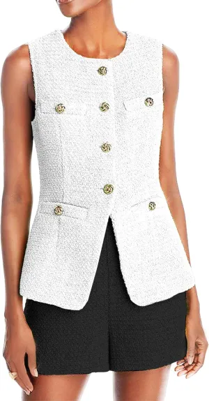 Women's 2025 Summer Tweed Vest Tops Y2K Long Sleeveless Lightweight Fashion Fully-Lined Elegant Casual with Pockets