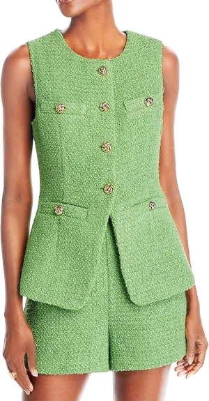 Women's 2025 Summer Tweed Vest Tops Y2K Long Sleeveless Lightweight Fashion Fully-Lined Elegant Casual with Pockets