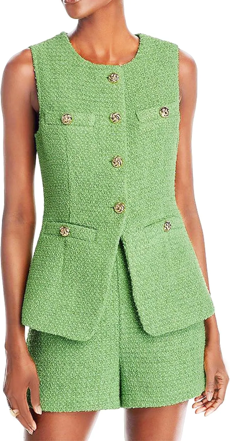 Women's 2025 Summer Tweed Vest Tops Y2K Long Sleeveless Lightweight Fashion Fully-Lined Elegant Casual with Pockets