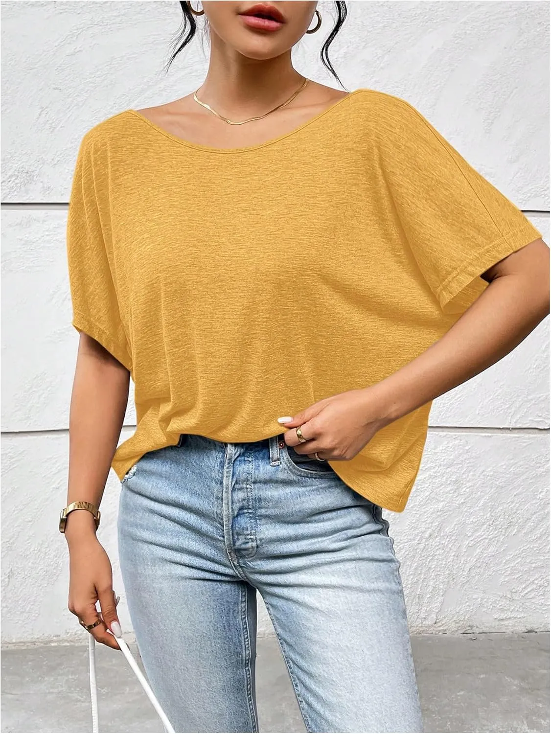 Women's Backless Twist Knot T Shirt Oversized Solid Short Sleeve Tees Open Back Asymmetrical Hem Casual Tops