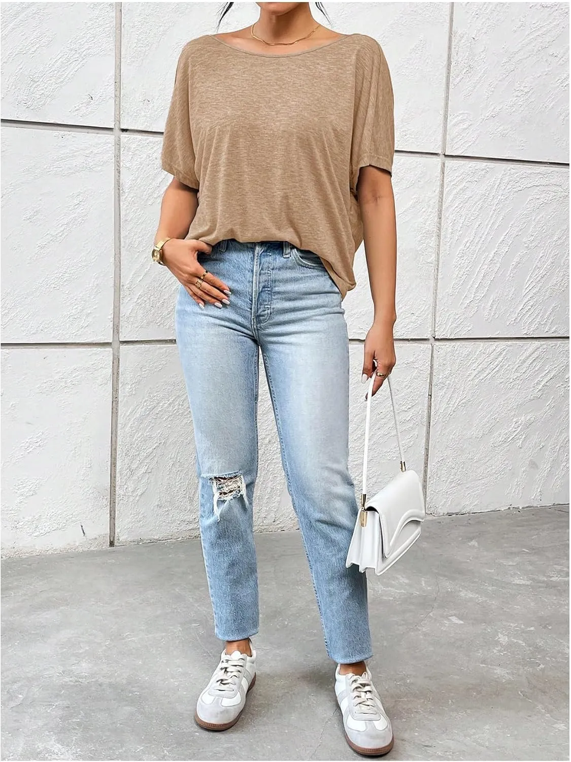 Women's Backless Twist Knot T Shirt Oversized Solid Short Sleeve Tees Open Back Asymmetrical Hem Casual Tops