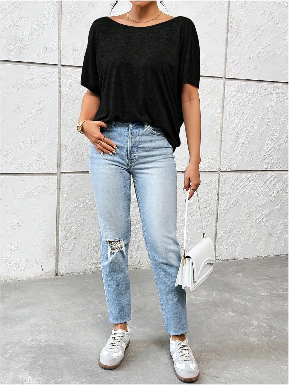 Women's Backless Twist Knot T Shirt Oversized Solid Short Sleeve Tees Open Back Asymmetrical Hem Casual Tops