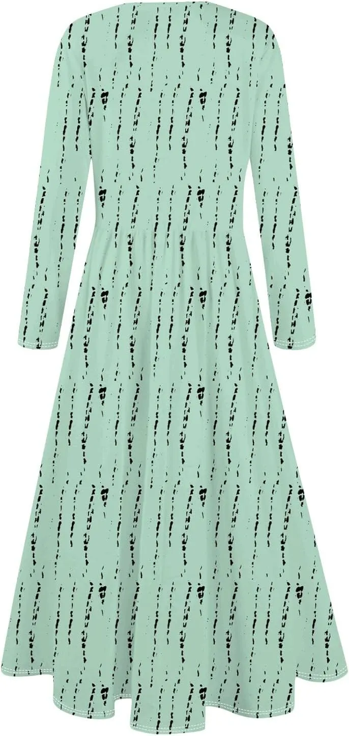 Womens Comfortable Fashion Solid Color Long Dress Crew Neck Long Sleeve Trendy Summer Dresses