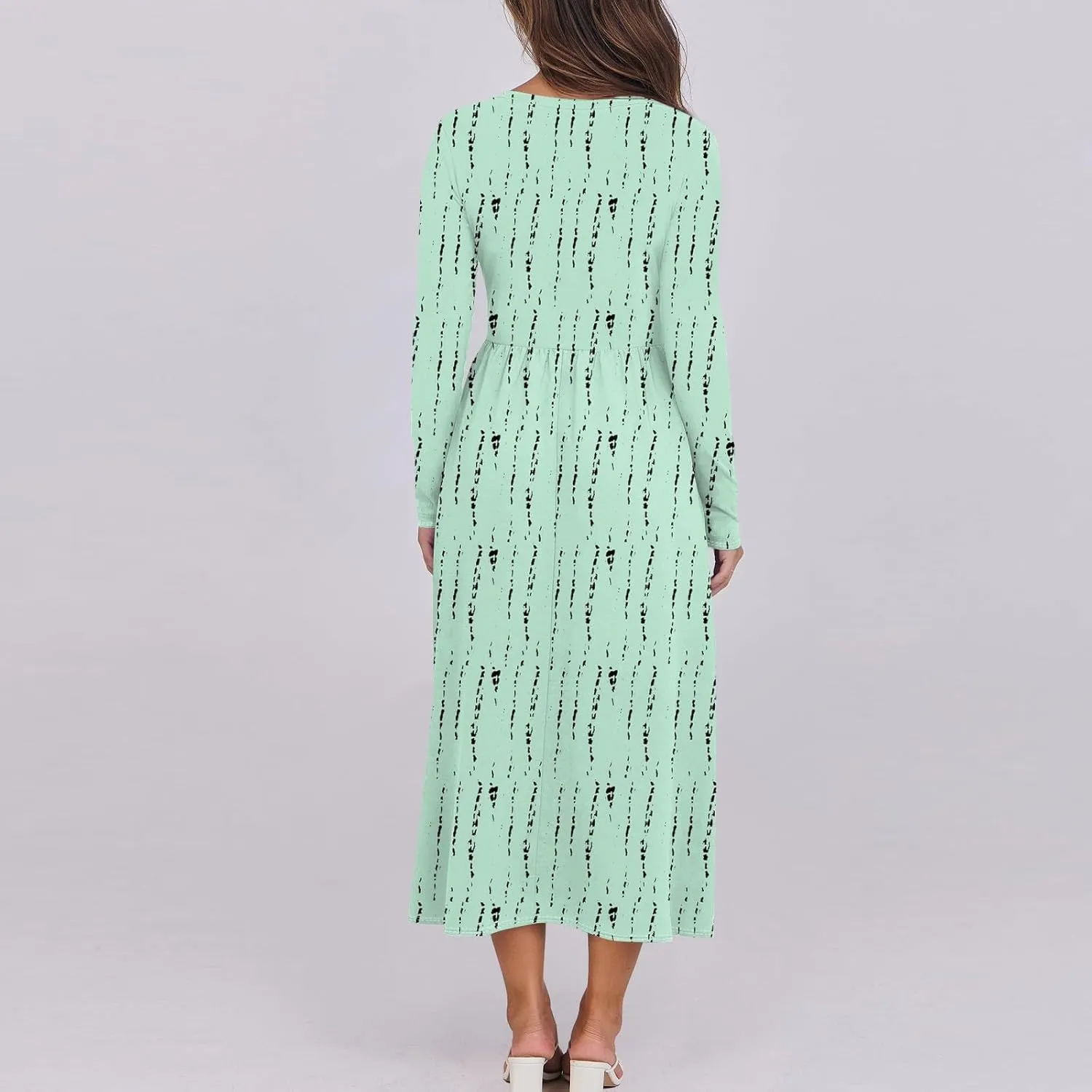 Womens Comfortable Fashion Solid Color Long Dress Crew Neck Long Sleeve Trendy Summer Dresses