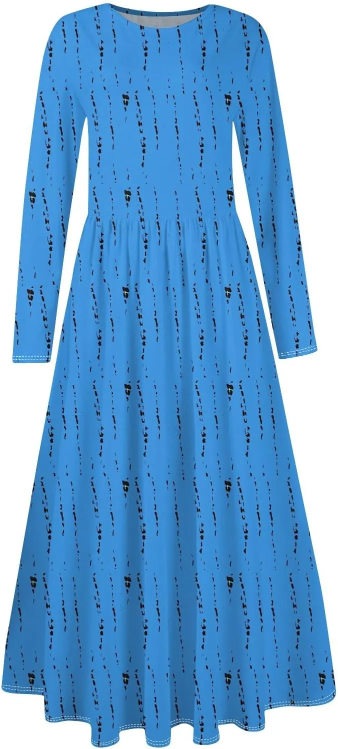 Womens Comfortable Fashion Solid Color Long Dress Crew Neck Long Sleeve Trendy Summer Dresses