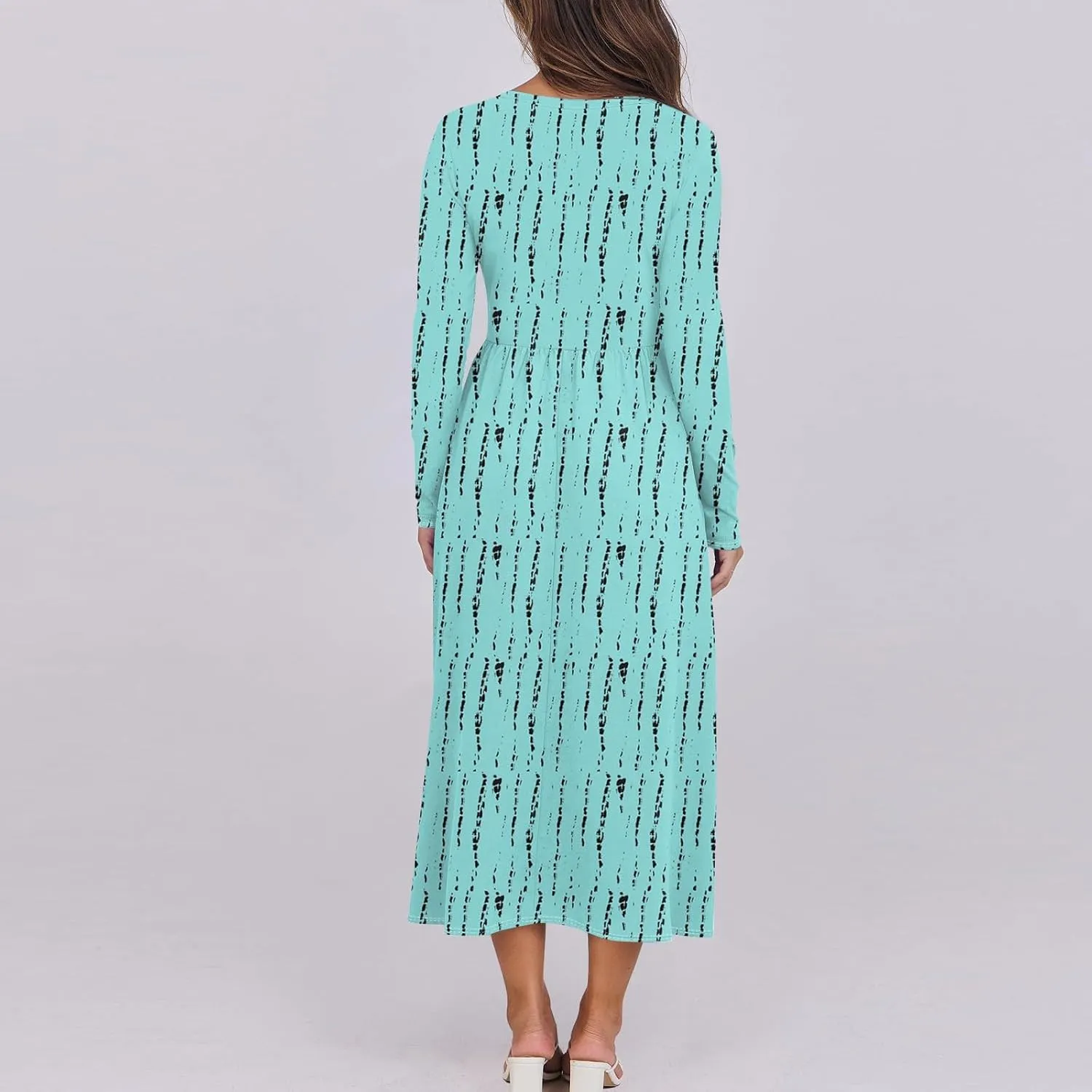 Womens Comfortable Fashion Solid Color Long Dress Crew Neck Long Sleeve Trendy Summer Dresses