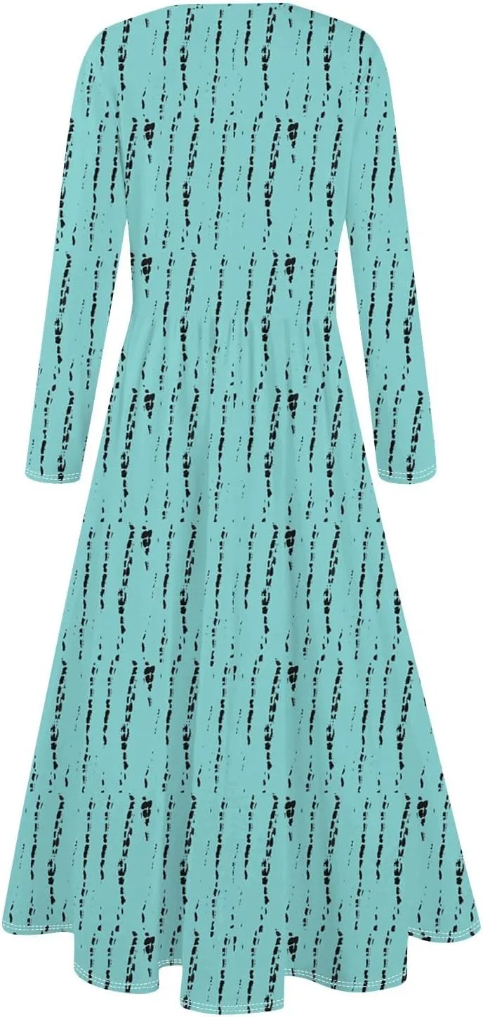 Womens Comfortable Fashion Solid Color Long Dress Crew Neck Long Sleeve Trendy Summer Dresses