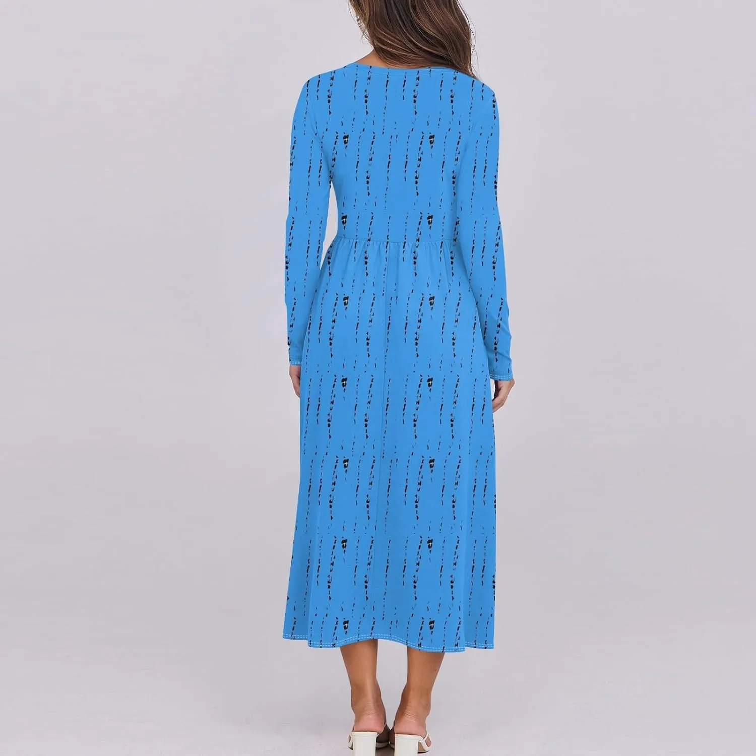 Womens Comfortable Fashion Solid Color Long Dress Crew Neck Long Sleeve Trendy Summer Dresses