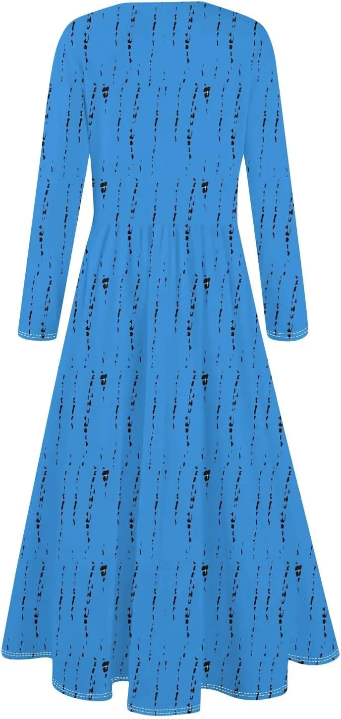 Womens Comfortable Fashion Solid Color Long Dress Crew Neck Long Sleeve Trendy Summer Dresses