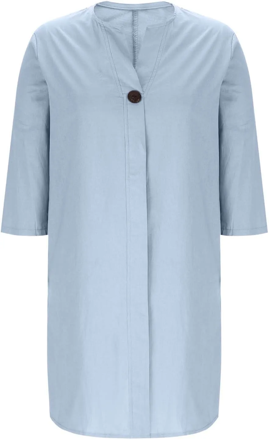 Womens Dresses 2025 Summer Half Sleeve V Neck Casual Dress Trendy Plus Size Split Hem Beach Midi Dresses with Pockets