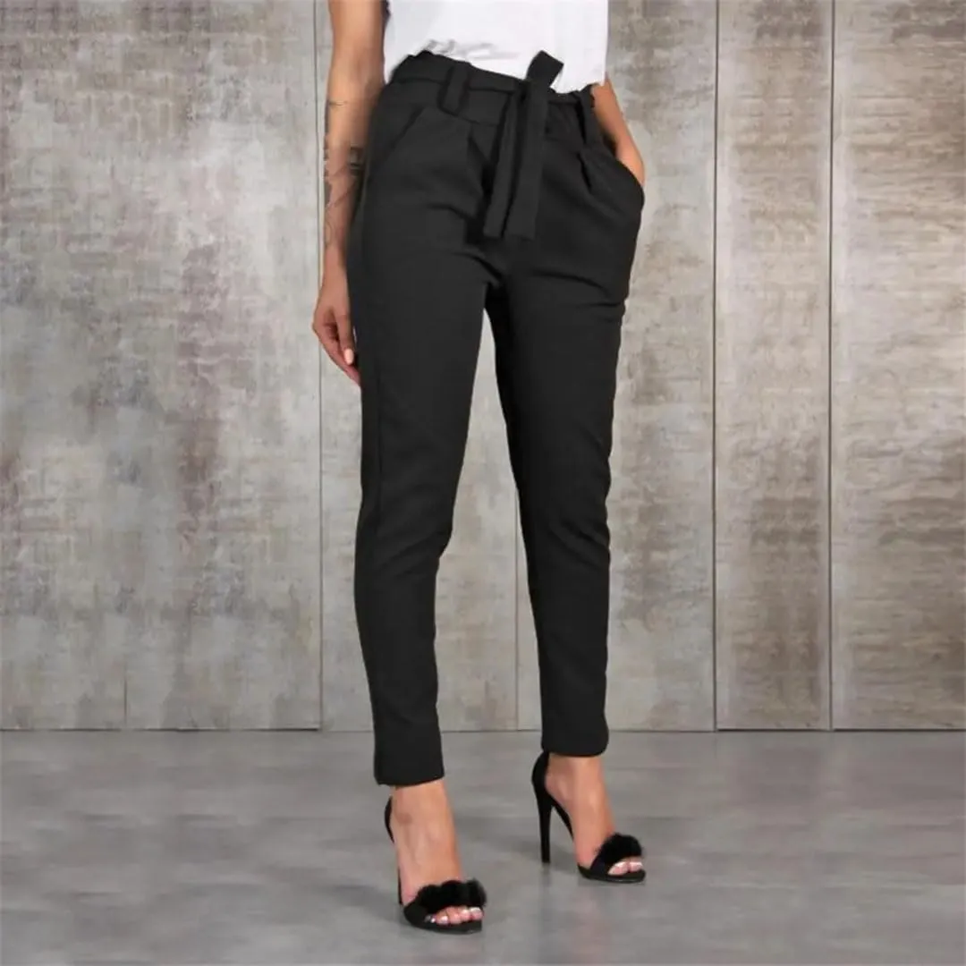 Women's Harem Pants High Waist Elastic Casual Comfortable Cropped Pants with Drawstring