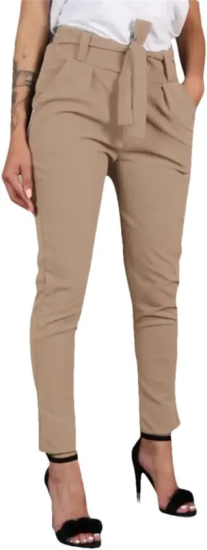 Women's Harem Pants High Waist Elastic Casual Comfortable Cropped Pants with Drawstring