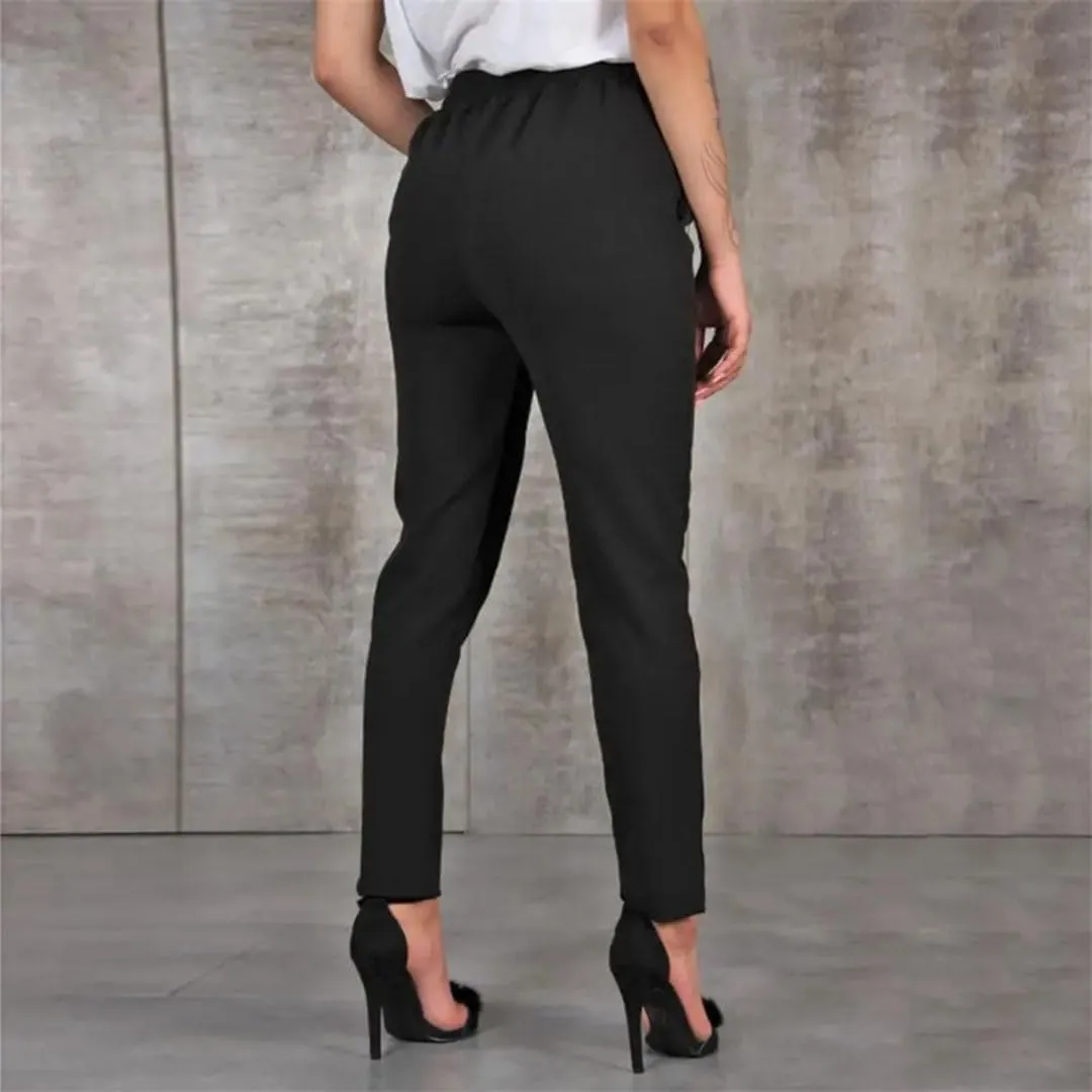Women's Harem Pants High Waist Elastic Casual Comfortable Cropped Pants with Drawstring