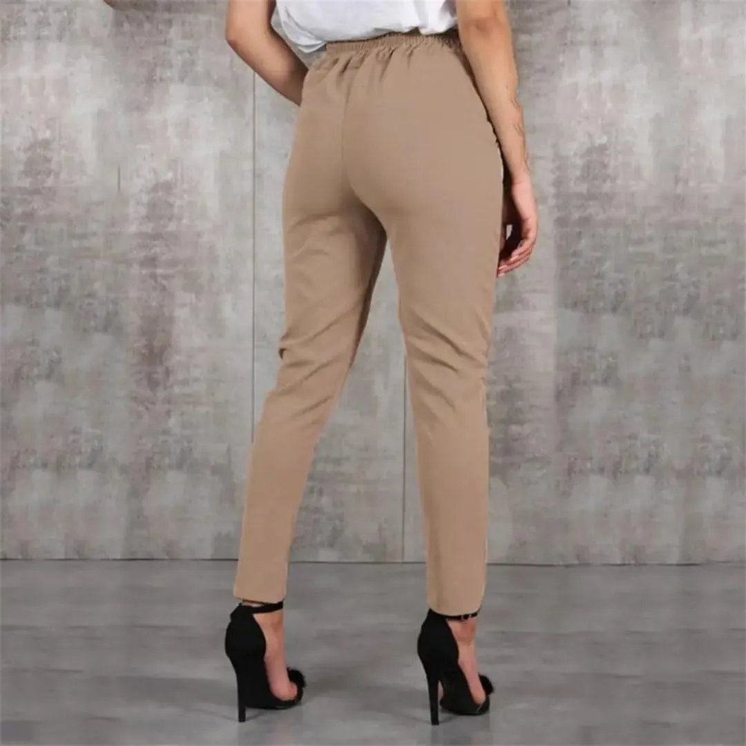Women's Harem Pants High Waist Elastic Casual Comfortable Cropped Pants with Drawstring