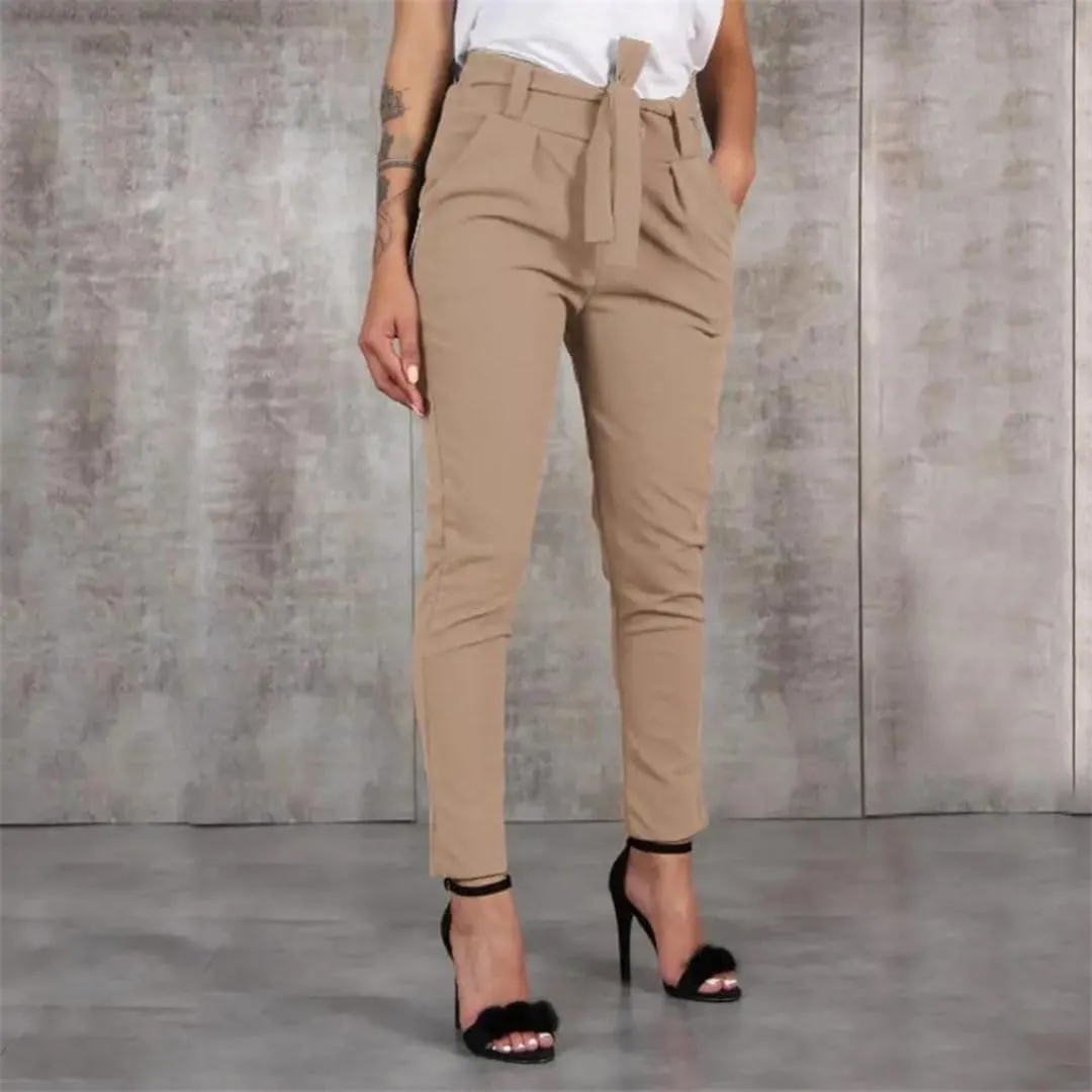 Women's Harem Pants High Waist Elastic Casual Comfortable Cropped Pants with Drawstring