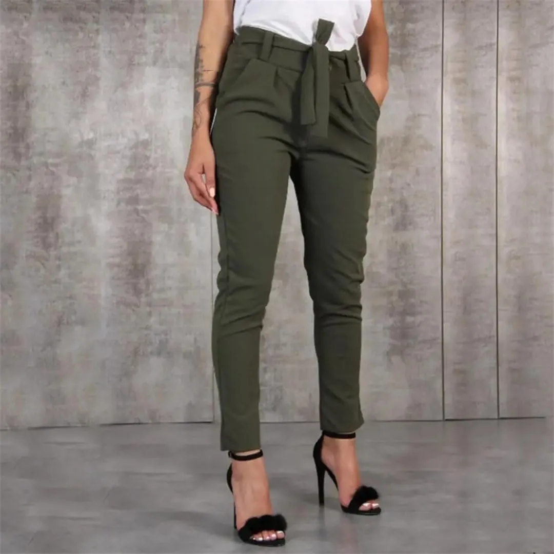 Women's Harem Pants High Waist Elastic Casual Comfortable Cropped Pants with Drawstring